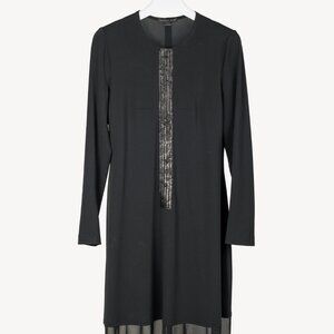 Marie Saint Pierre Black Sequin-Stripe Mesh-Hem Dress